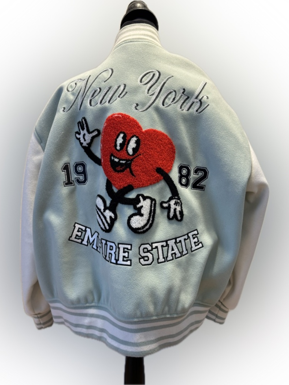 Forever 21 Mint Green NY Empire State Varsity Jacket M - Picture 2 of 6